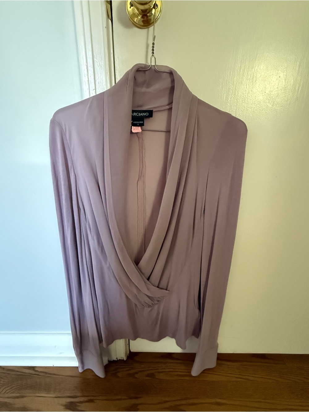 Marciano Lilac Draped Long-Sleeve Cowl Neck Top